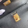 「#4181」 Hermès Epsom leather black second generation Mini Kelly gold buckle 19cm