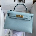 「#4182」 Hermès Epsom leather Breeze Blue 2nd generation Mini Kelly gold buckle 19cm