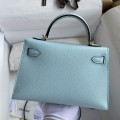 「#4182」 Hermès Epsom leather Breeze Blue 2nd generation Mini Kelly gold buckle 19cm
