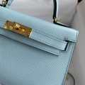 「#4182」 Hermès Epsom leather Breeze Blue 2nd generation Mini Kelly gold buckle 19cm