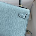 「#4182」 Hermès Epsom leather Breeze Blue 2nd generation Mini Kelly gold buckle 19cm