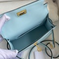 「#4182」 Hermès Epsom leather Breeze Blue 2nd generation Mini Kelly gold buckle 19cm