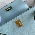 「#4182」 Hermès Epsom leather Breeze Blue 2nd generation Mini Kelly gold buckle 19cm