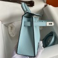 「#4183」 Hermès Epsom leather Breeze Blue 2nd generation Mini Kelly Silver Buckle 19cm