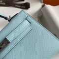 「#4183」 Hermès Epsom leather Breeze Blue 2nd generation Mini Kelly Silver Buckle 19cm
