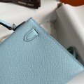 「#4183」 Hermès Epsom leather Breeze Blue 2nd generation Mini Kelly Silver Buckle 19cm