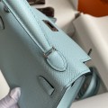「#4183」 Hermès Epsom leather Breeze Blue 2nd generation Mini Kelly Silver Buckle 19cm