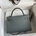 「#4185」 Hermès Epsom leather almond green second generation Mini Kelly silver buckle 19cm