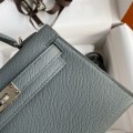 「#4185」 Hermès Epsom leather almond green second generation Mini Kelly silver buckle 19cm