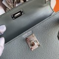 「#4185」 Hermès Epsom leather almond green second generation Mini Kelly silver buckle 19cm