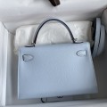 「#4186」 Hermès Epsom leather Haze Blue 2nd generation Mini Kelly Silver Buckle 19cm