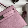 「#4187」 Hermès Epsom leather Malva purple second generation Mini Kelly silver buckle 19cm