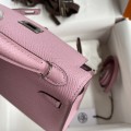 「#4187」 Hermès Epsom leather Malva purple second generation Mini Kelly silver buckle 19cm