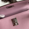 「#4187」 Hermès Epsom leather Malva purple second generation Mini Kelly silver buckle 19cm