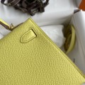 「#4188」 Hermès Epsom leather lemon yellow second generation Mini Kelly gold buckle 19cm