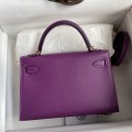 「#4189」 Hermès Epsom Leather Anemone Purple II Mini Kelly Gold Buckle 19cm