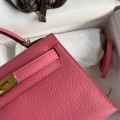 「#4190」 Hermès Epsom Leather Lipstick Pink 2nd Generation Mini Kelly Gold Buckle 19cm