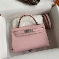 「#4191」 Hermès Epsom leather pink second generation Mini Kelly silver buckle 19cm