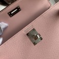 「#4191」 Hermès Epsom leather pink second generation Mini Kelly silver buckle 19cm