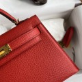「#4192」 Hermès Epsom leather, bright red, second generation Mini Kelly, silver buckle, 19cm