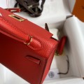 「#4192」 Hermès Epsom leather, bright red, second generation Mini Kelly, silver buckle, 19cm
