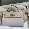 「#4193」 Hermes Epsom leather Fantasy Purple 2nd generation Mini Kelly Silver Buckle 19cm