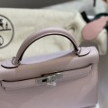「#4193」 Hermes Epsom leather Fantasy Purple 2nd generation Mini Kelly Silver Buckle 19cm