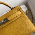 「#4194」 Hermès Epsom leather amber yellow second generation Mini Kelly silver buckle 19cm