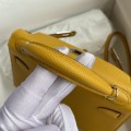 「#4194」 Hermès Epsom leather amber yellow second generation Mini Kelly silver buckle 19cm