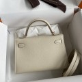 「#4195」 Hermès Epsom leather milkshake white second generation Mini Kelly gold buckle 19cm