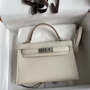 「#4196」 Hermès Epsom leather Milkshake White II Mini Kelly Silver Buckle 19cm