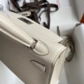 「#4196」 Hermès Epsom leather Milkshake White II Mini Kelly Silver Buckle 19cm