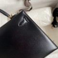 「#4197」 Hermes Imported Box Leather Black Second Generation Mini Kelly Gold Buckle 19cm