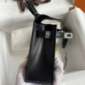 「#4198」 Hermes Imported Box Leather Black Second Generation Mini Kelly Silver Buckle 19cm