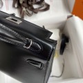 「#4198」 Hermes Imported Box Leather Black Second Generation Mini Kelly Silver Buckle 19cm
