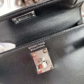 「#4198」 Hermes Imported Box Leather Black Second Generation Mini Kelly Silver Buckle 19cm