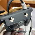 「#4199」Hermès black kelly doll mosaic doll bag 19cm
