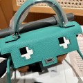 「#4205」 Hermes Velvet Green Kelly Doll Mosaic Doll Bag 19cm 「#4205」 Hermes Velvet Green Kelly Doll Mosaic Doll Bag 19cm