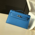 「#4207」 Hermès 1st Generation Swift Leather Narcissus Blue Silver Buckle Kelly Bag 22cm
