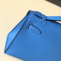 「#4207」 Hermès 1st Generation Swift Leather Narcissus Blue Silver Buckle Kelly Bag 22cm