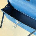 「#4207」 Hermès 1st Generation Swift Leather Narcissus Blue Silver Buckle Kelly Bag 22cm