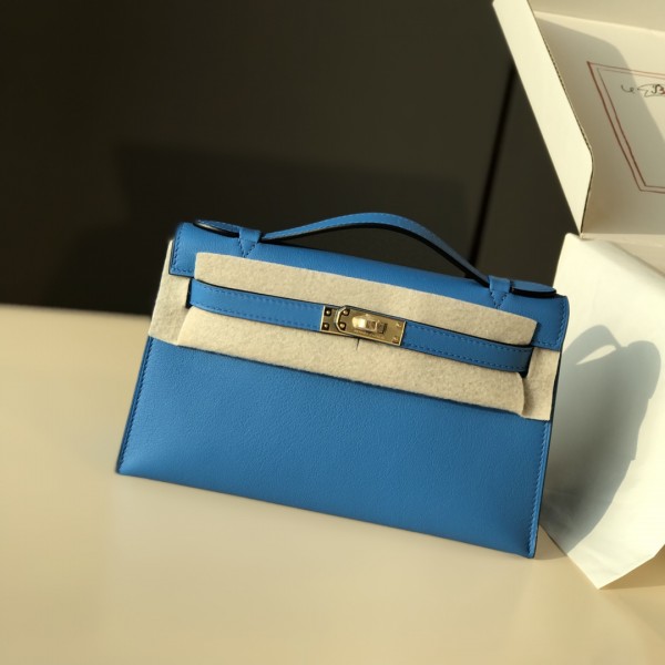 「#4208」 Hermès 1st Generation Swift Leather Water Fairy Blue Gold Buckle Kelly Bag 22cm