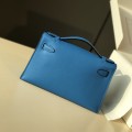 「#4208」 Hermès 1st Generation Swift Leather Water Fairy Blue Gold Buckle Kelly Bag 22cm