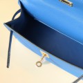 「#4208」 Hermès 1st Generation Swift Leather Water Fairy Blue Gold Buckle Kelly Bag 22cm