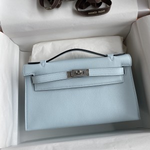 「#4211」 Hermès 1st Generation Swift Leather Haze Blue Silver Buckle Kelly Bag 22cm