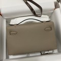 「#4213」 Hermès Swift Leather Turtle Grey Silver Buckle Kelly Bag 22cm
