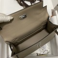 「#4213」 Hermès Swift Leather Turtle Grey Silver Buckle Kelly Bag 22cm