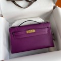 「#4215」 Hermès Swift Leather Anemone Purple Gold Buckle Kelly Bag 22cm