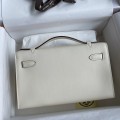 「#4218」 Hermès 1st Generation Swift Leather Milkshake Silver Buckle Kelly Bag 22cm