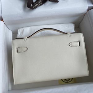 「#4218」 Hermès 1st Generation Swift Leather Milkshake Silver Buckle Kelly Bag 22cm